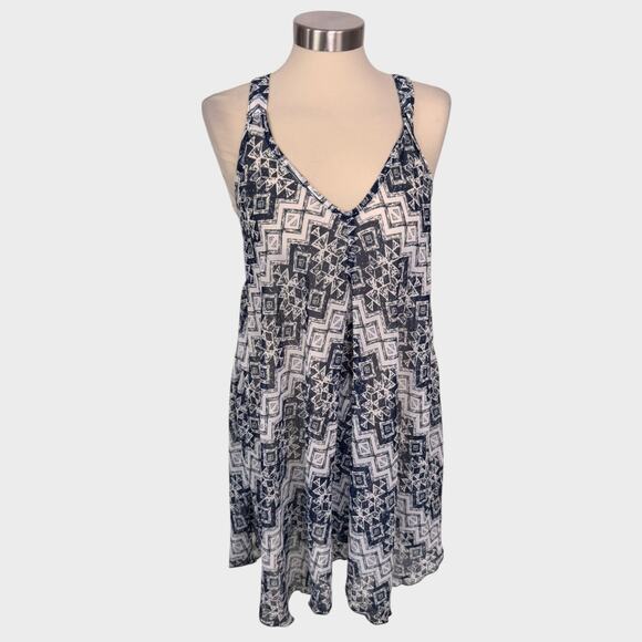 Pacific Beach Large Swim Cover Up Navy Blue White Print Racer Back - Picture 1 of 9